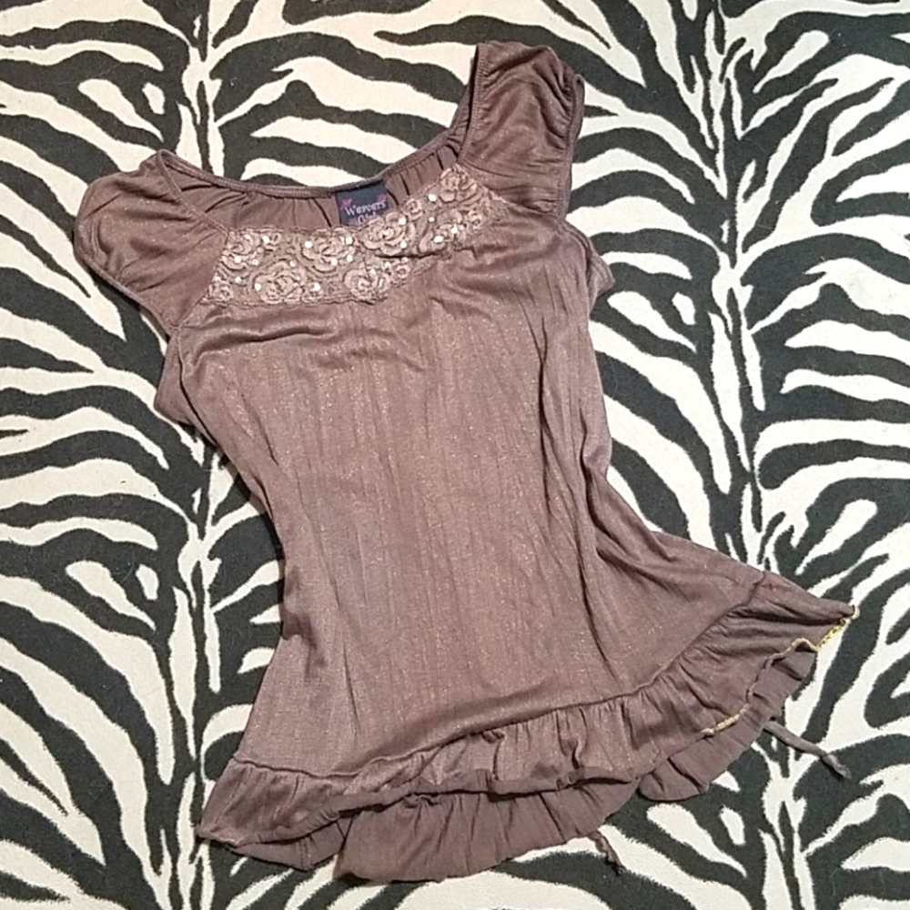 Y2K Brown Tie Up Blouse